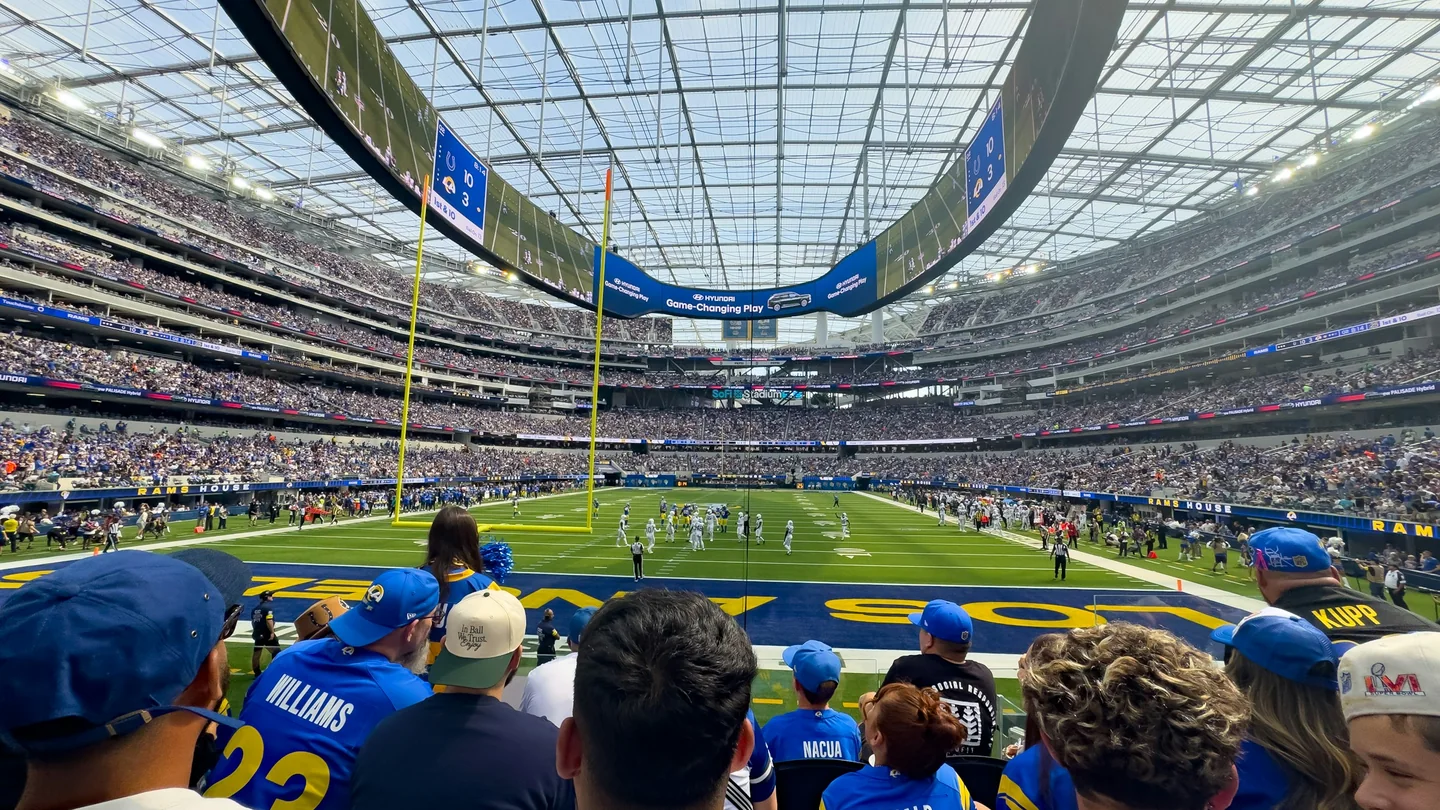 Spectators watching an NFL game inside SoFi Stadium in Inglewood