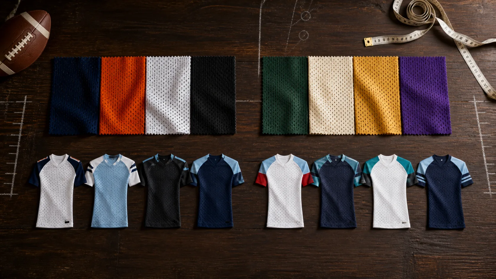 Editorial display of unbranded football jersey color palettes inspired by northern and southern cities