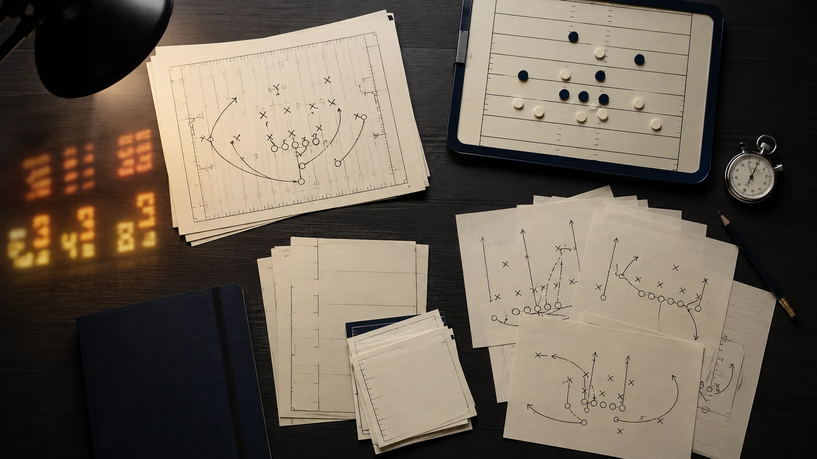 Football film-room illustration separating preseason scoreboard noise from repeatable player evaluation signals